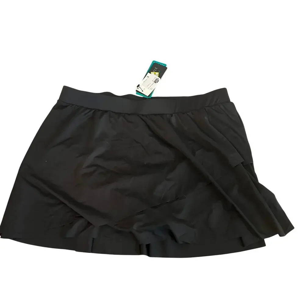 Aqua Green Women's Plus Size Black UPF 50 Shaping Swim Skirt - Size X - NWT